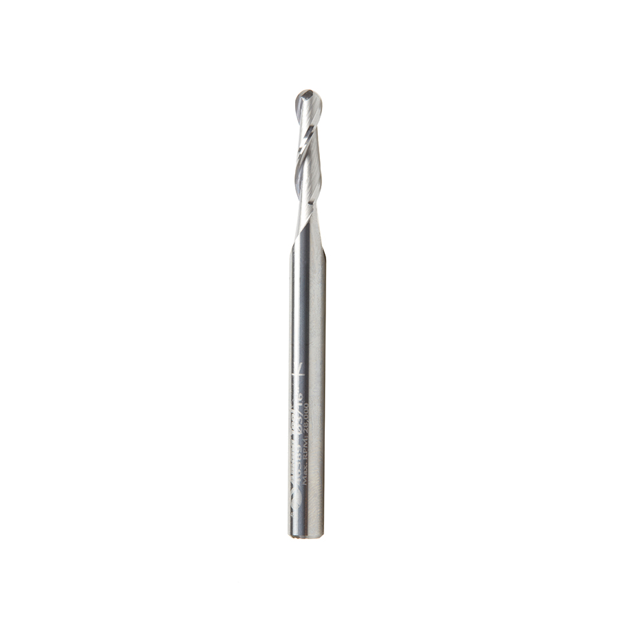 Amana 46389 Solid Carbide Up-Cut Spiral Ball Nose 3/32 Radius x 3/16 Dia x 3/4 x 1/4 Shank x 3 Inch Long x 2 Flute Router Bit