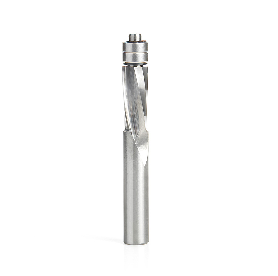 Amana 46400 Solid Carbide UltraTrim Spiral 1/2 Dia x 1-1/4 x 1/2 Inch Shank with Double Lower Ball Bearing Down-Cut