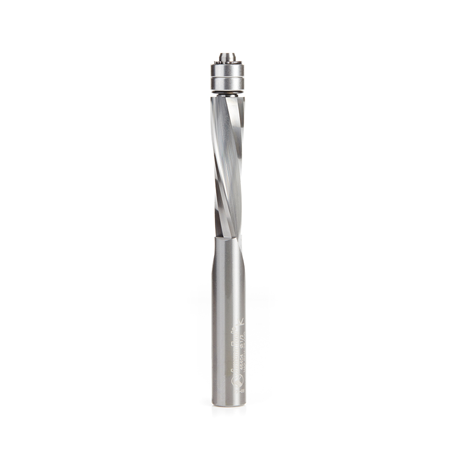 Amana 46404 Solid Carbide UltraTrim Spiral 1/2 Dia x 2 Inch x 1/2 Shank with Double Lower Ball Bearing Down-Cut