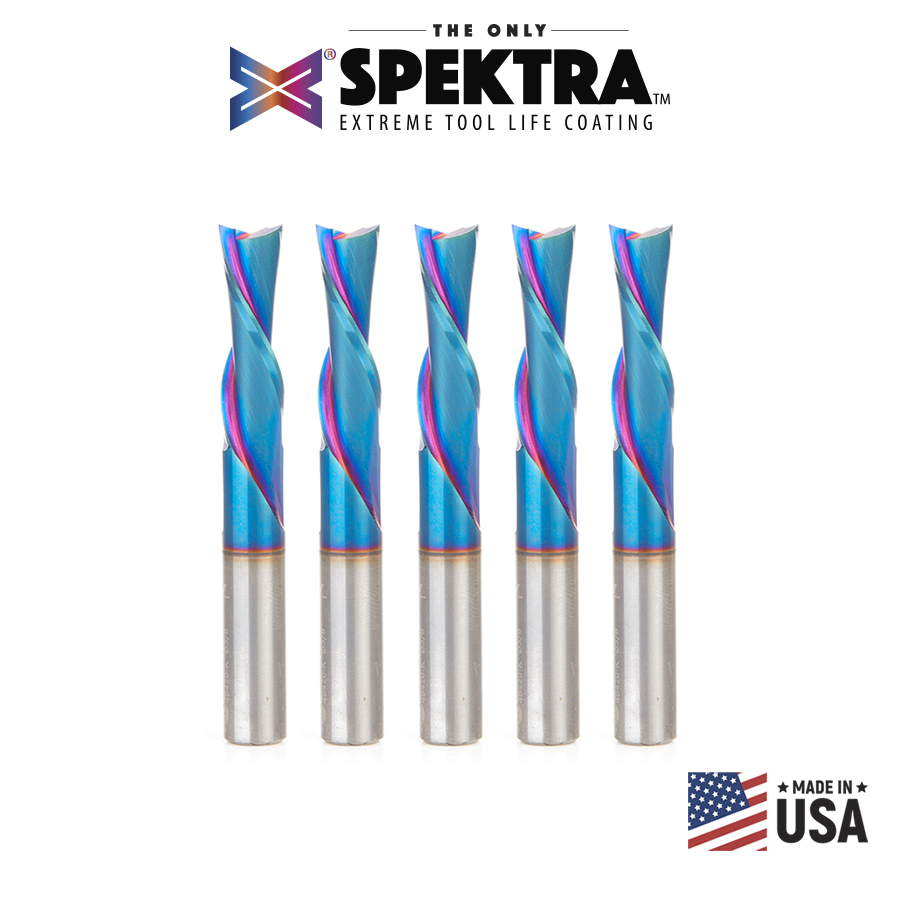 Amana 46420-K-5 5 Pack Solid Carbide Spektra, Extreme Tool Life Coated Spiral Plunge 3/8 Dia x 1-1/4 x 3/8 Inch Shank Router Bits