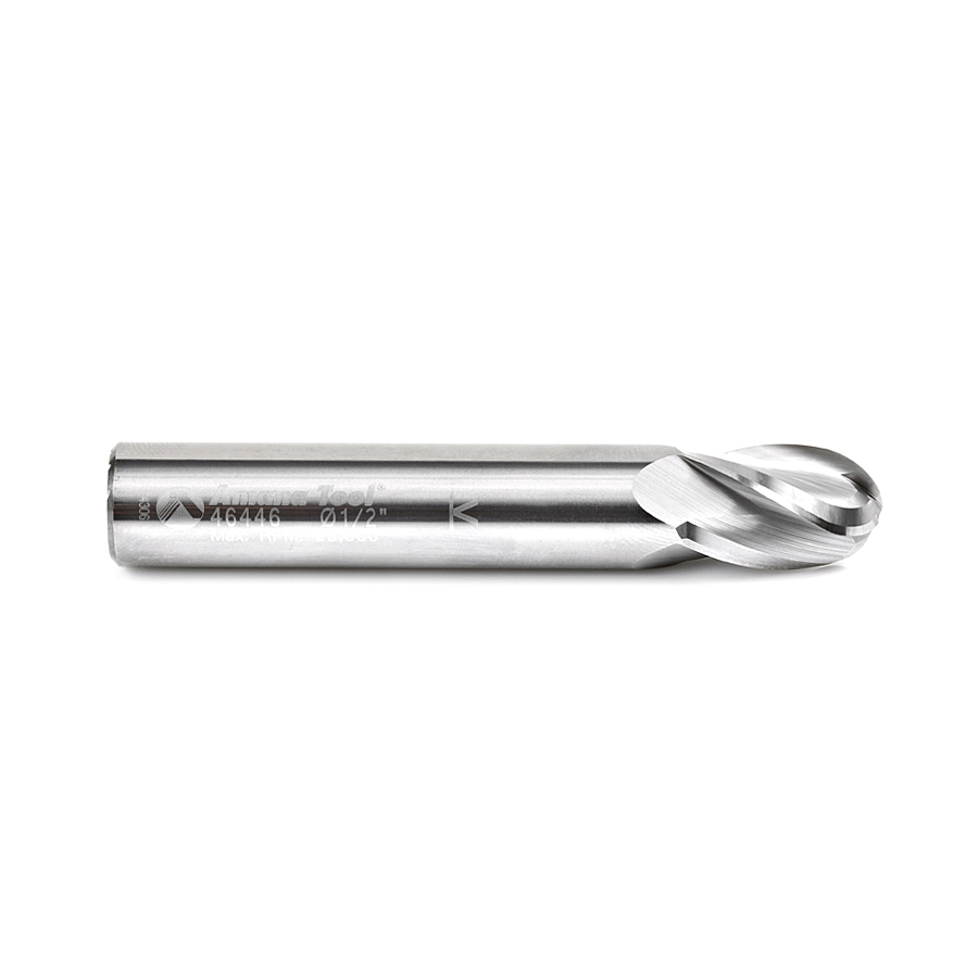Amana 46446 Solid Carbide Up-Cut Spiral Ball Nose 1/4 Radius x 1/2 Dia x 3/4 x 1/2 Shank x 3 Inch Long x 4 Flute Router Bit