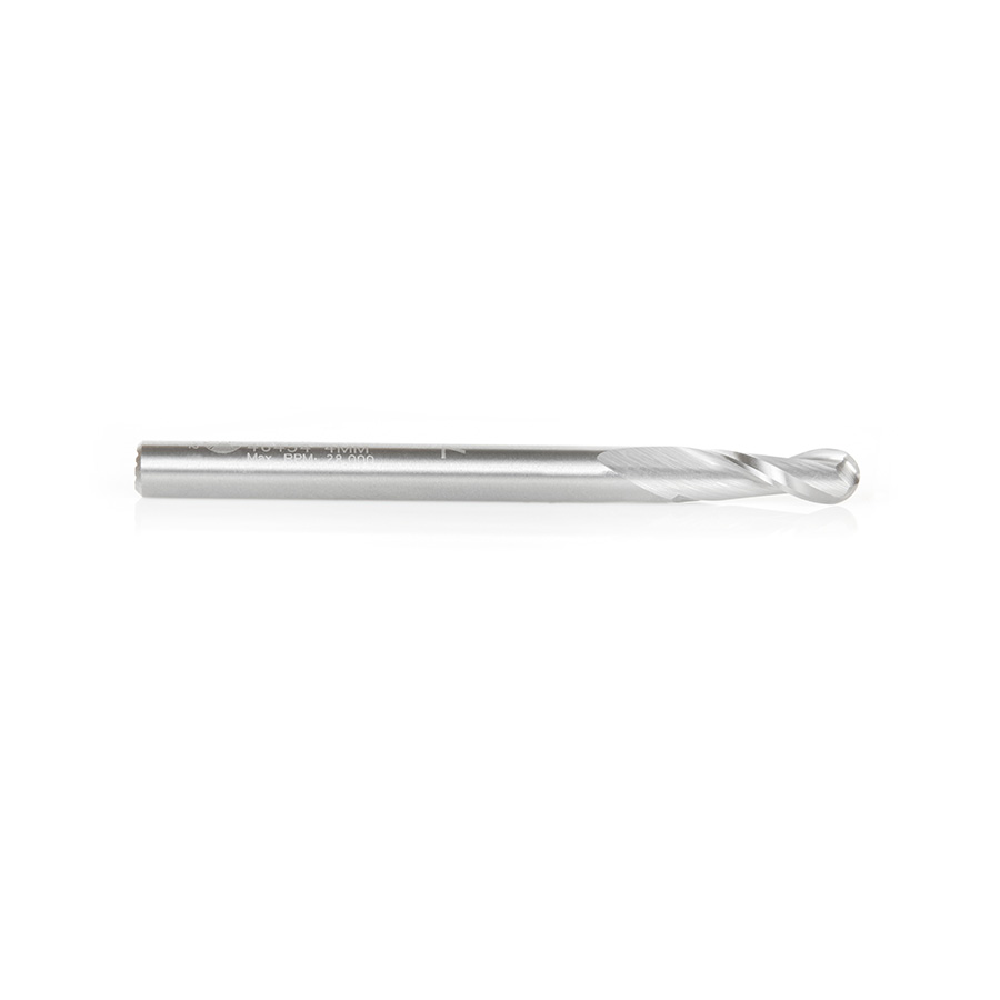 Amana 46454 Solid Carbide Up-Cut Spiral Ball Nose 2mm Radius x 4mm Dia x 12mm x 4mm Shank x 50mm Long x 2 Flute Router Bit