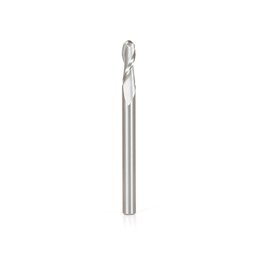 Amana 46454 Solid Carbide Up-Cut Spiral Ball Nose 2mm Radius x 4mm Dia x 12mm x 4mm Shank x 50mm Long x 2 Flute Router Bit