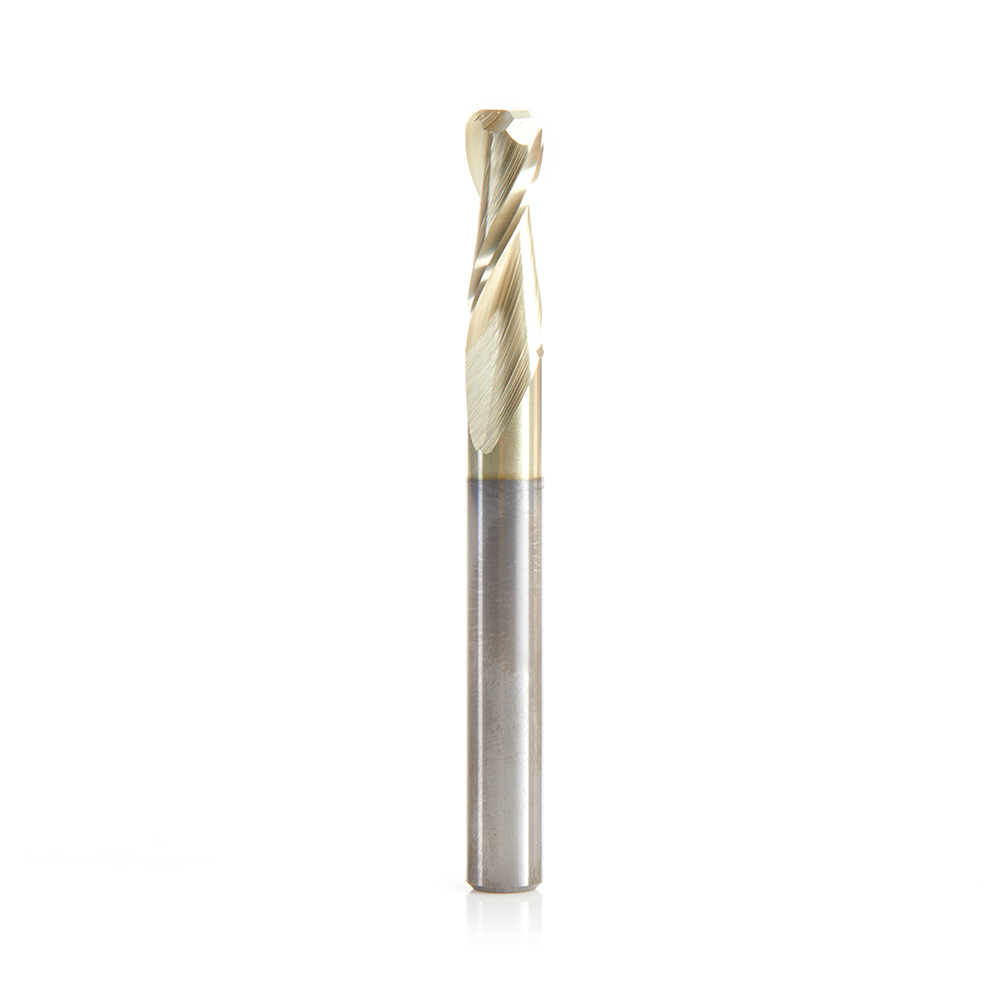 Amana 46460-Z Solid Carbide Spiral Plunge with Corner Radius 1/16 Radius x 1/4 Dia x 3/4 x 1/4 Inch Shank Up-Cut ZrN Coated Router Bit