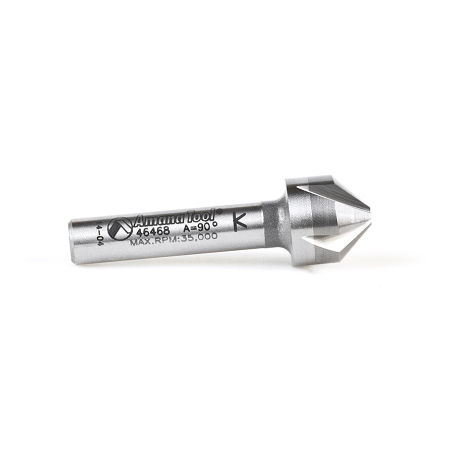 Amana 46468 Solid Carbide CNC 90 Degree Angle x 1/2 Dia x 5mm x 1/4 Shank x 1-9/16 Inch Long 5 Flute Countersink and Chamfer Router Bit