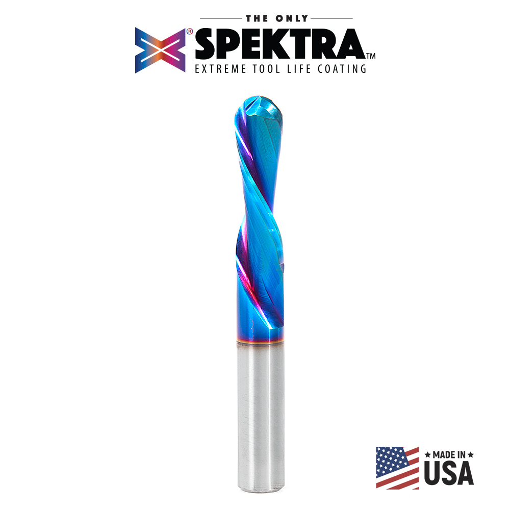 Amana 46478-K Solid Carbide Spektra, Extreme Tool Life Coated Down-Cut Ball Nose Spiral 3/16 Radius x 3/8 Dia x 1-1/4 Inch x 3/8 Shank Router Bit