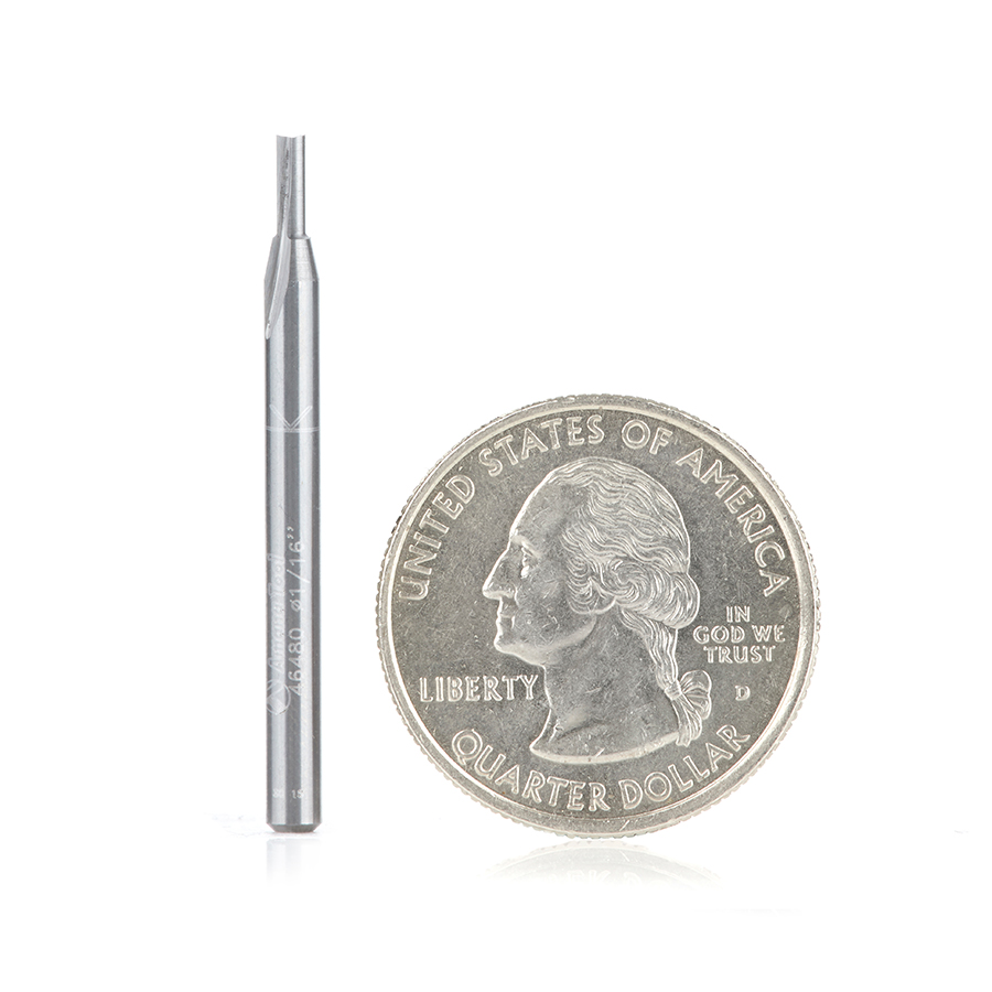 Amana 46480 Solid Carbide Straight Plunge High Production 1/16 Dia x 3/16 x 1/8 inch Shank Router Bit
