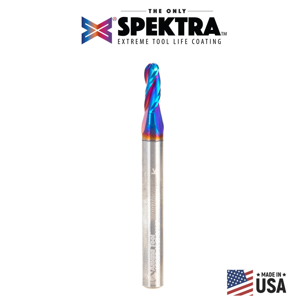 Amana 46520-K Solid Carbide Spektra, Extreme Tool Life Coated Up-Cut Ball Nose Spiral 3 Flute 3/32 Radius 3/16 Dia x 1/2 x 1/4 Shank Router Bit