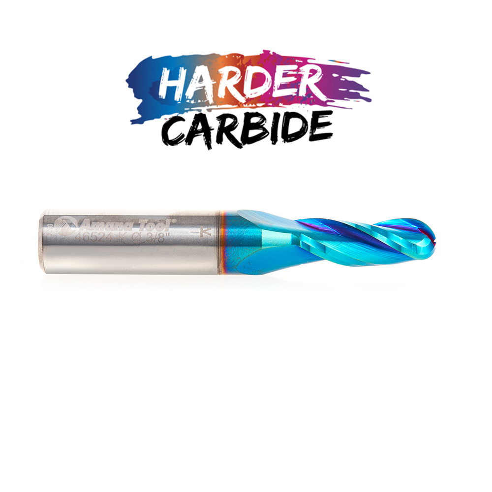 Amana 46524-K Solid Carbide Spektra, Extreme Tool Life Coated Up-Cut Ball Nose Spiral 3 Flute 3/16 Radius 3/8 Dia x 1 x 1/2 Shank Router Bit