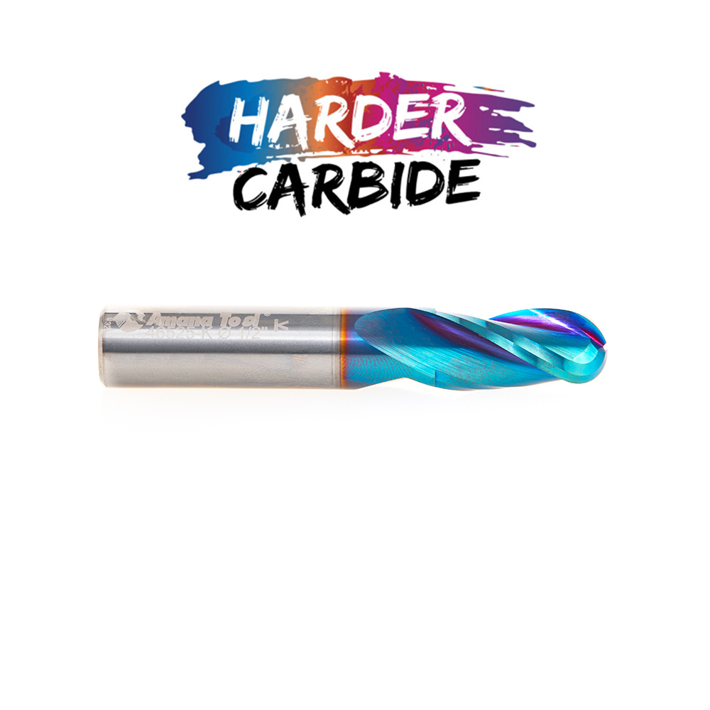 Amana 46525-K Solid Carbide Spektra, Extreme Tool Life Coated Up-Cut Ball Nose Spiral 3 Flute 1/4 Radius 1/2 Dia x 1 x 1/2 Shank Router Bit