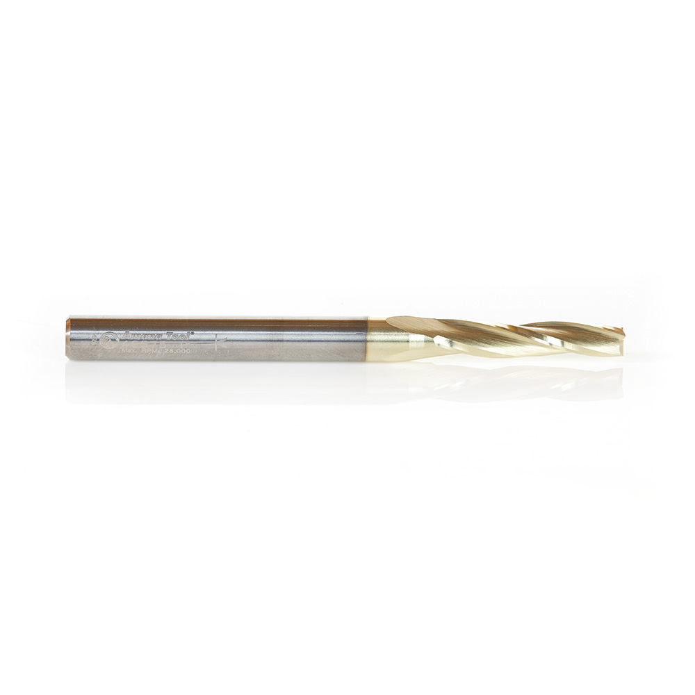 Amana 46575 CNC 2D and 3D Carving Flat Bottom 1 Deg Angle x 3/16 Dia x 1 x 1/4 Shank x 3 Inch Long x 3 Flute Solid Carbide ZrN Coated Router Bit
