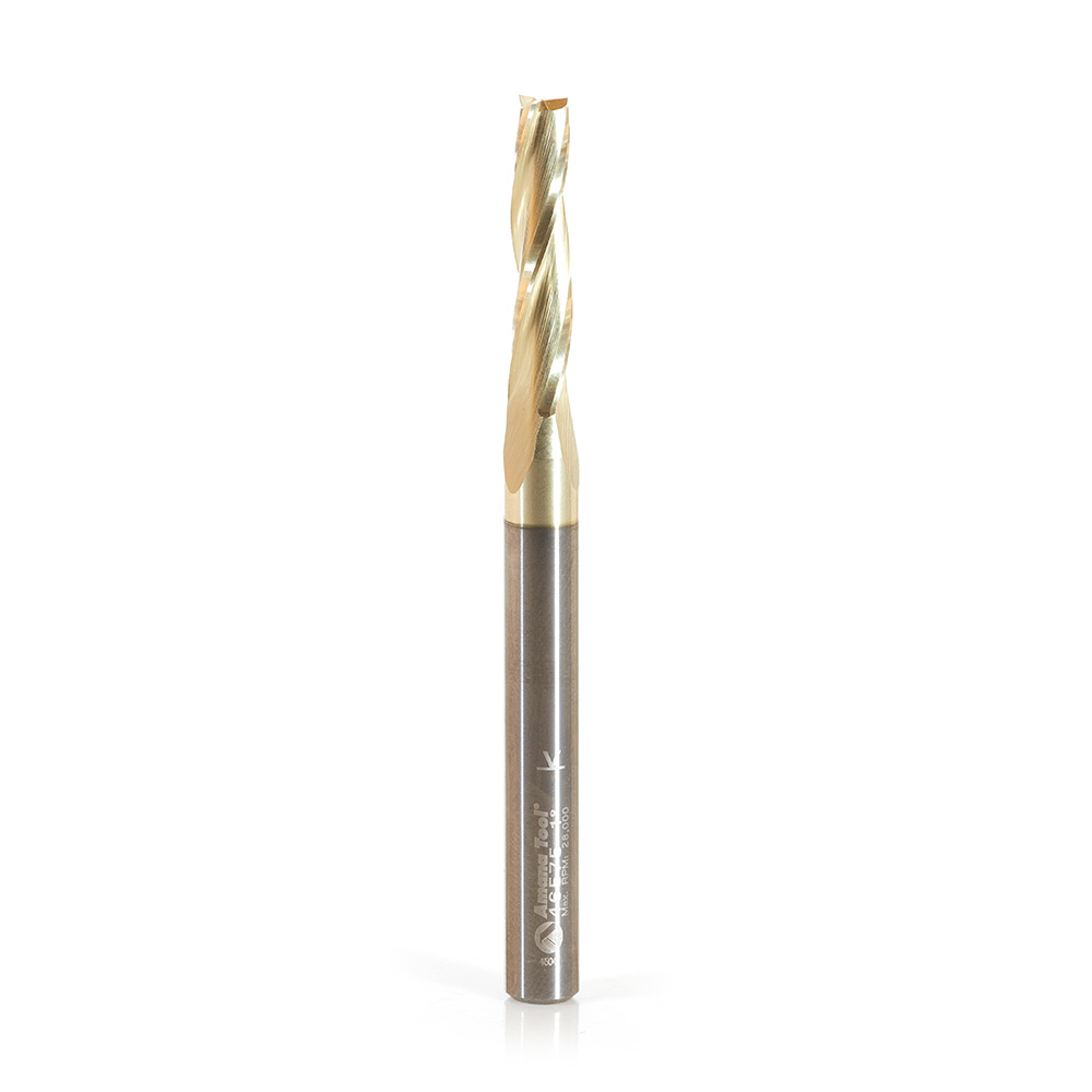 Amana 46575 CNC 2D and 3D Carving Flat Bottom 1 Deg Angle x 3/16 Dia x 1 x 1/4 Shank x 3 Inch Long x 3 Flute Solid Carbide ZrN Coated Router Bit