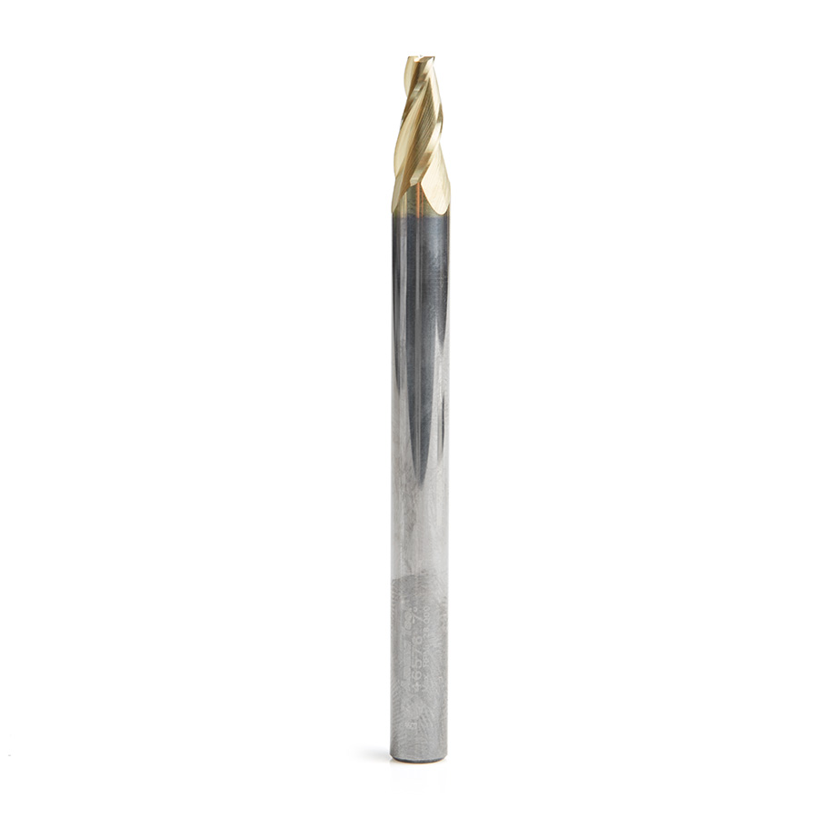 Amana 46576 CNC 2D and 3D Carving Flat Bottom 7 Deg Angle x 1/8 Dia x 1/2 x 1/4 Shank x 3 Inch Long x 3 Flute Solid Carbide ZrN Coated Router Bit