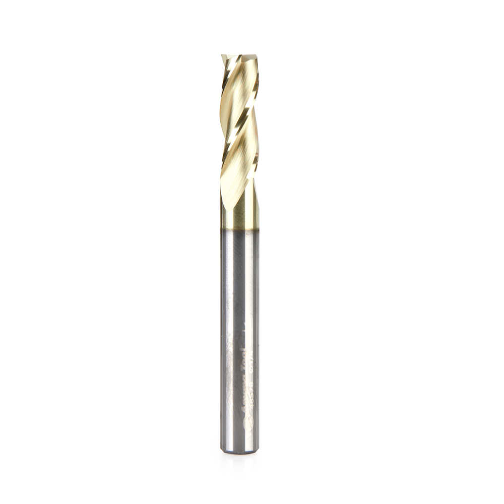 Amana 46578 CNC 2D and 3D Carving Flat Bottom 0.10 Deg Straight Angle x 1/4 Dia x 3/4 x 1/4 Shank x 2-1/2 Inch Long x 3 Flute Solid Carbide ZrN Coated Router Bit