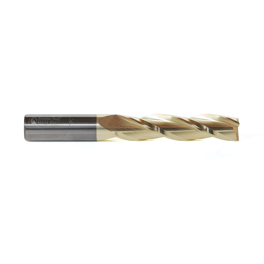 Amana 46579 CNC 2D and 3D Carving Flat Bottom 0.10 Deg Straight Angle x 1/2 Dia x 2-1/4 x 1/2 Shank x 4 Inch Long x 3 Flute Solid Carbide ZrN Coated Router Bit