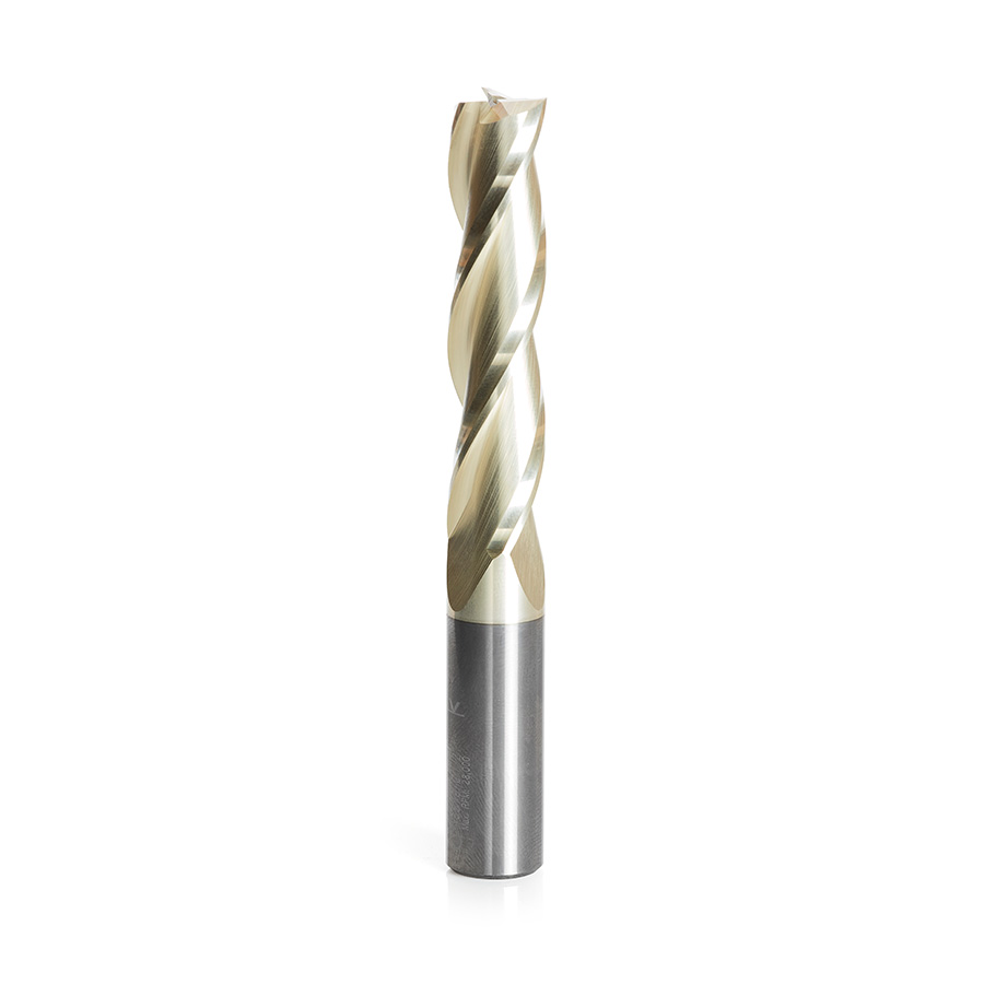 Amana 46579 CNC 2D and 3D Carving Flat Bottom 0.10 Deg Straight Angle x 1/2 Dia x 2-1/4 x 1/2 Shank x 4 Inch Long x 3 Flute Solid Carbide ZrN Coated Router Bit