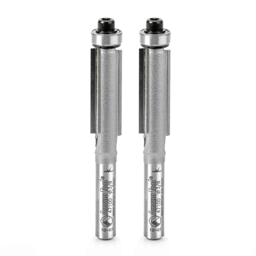 Amana 47100-2 2-Pack Carbide Tipped Flush Trim 3/8 Dia x 1 Inch x 1/4 Shank