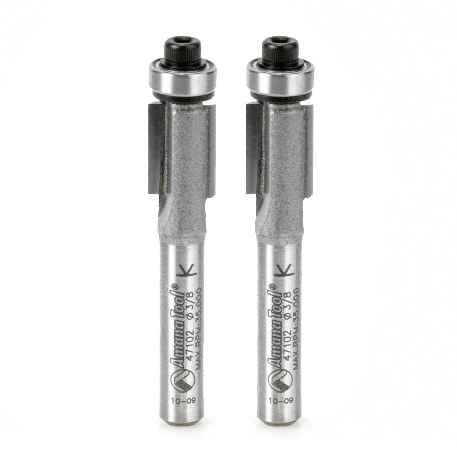 Amana 47102-2 2-Pack Carbide Tipped Flush Trim 3/8 Dia x 1/2 x 1/4 Inch Shank