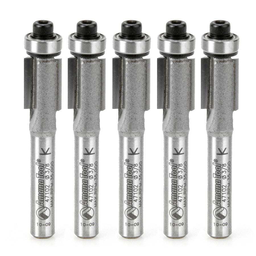Amana 47102-5 5-Pack Carbide Tipped Flush Trim 3/8 Dia x 1/2 x 1/4 Inch Shank