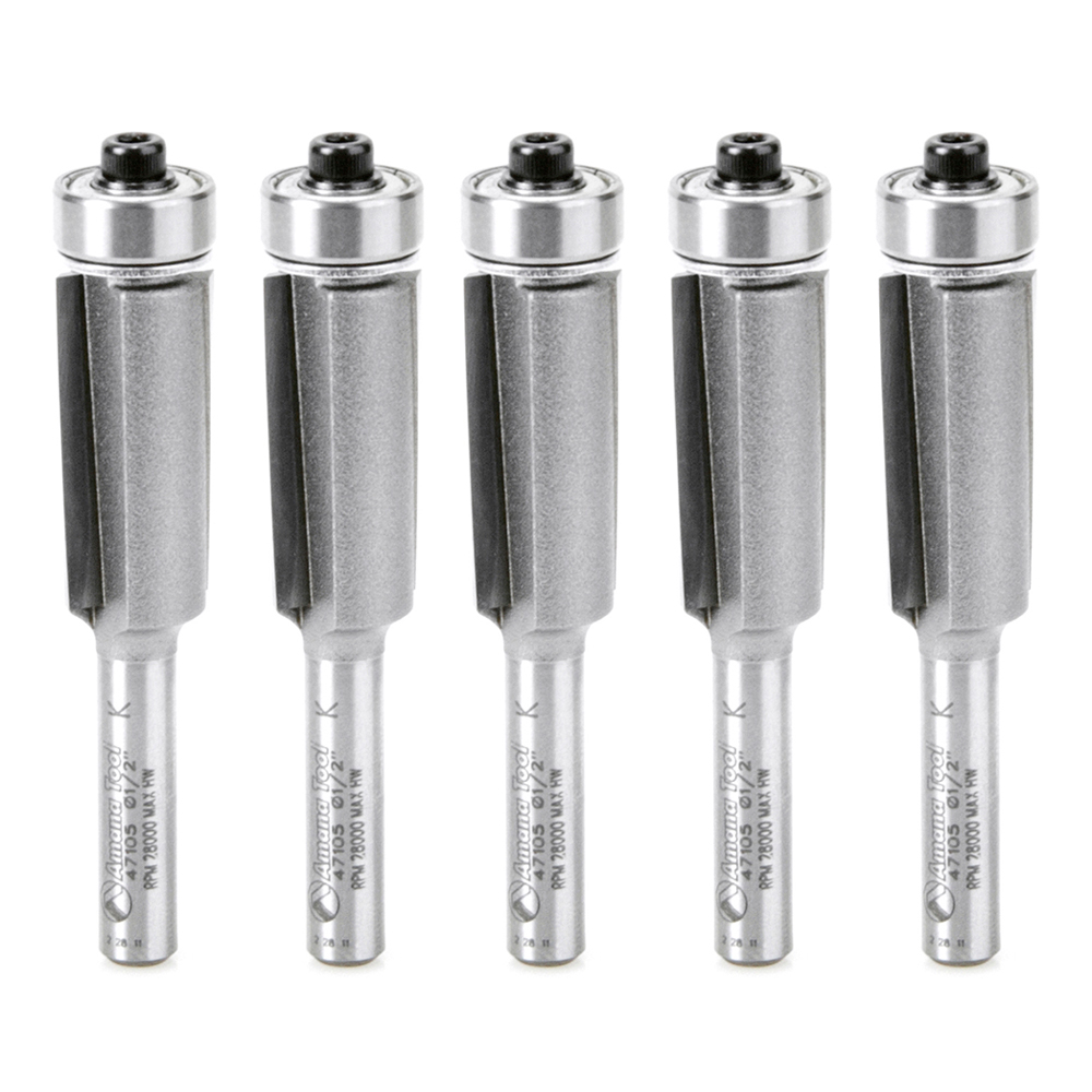 Amana 47105-5 5 Pack Carbide Tipped Dynabit Laminate Flush Trim 1/2 Dia x 1 Inch x 1/4 Shank