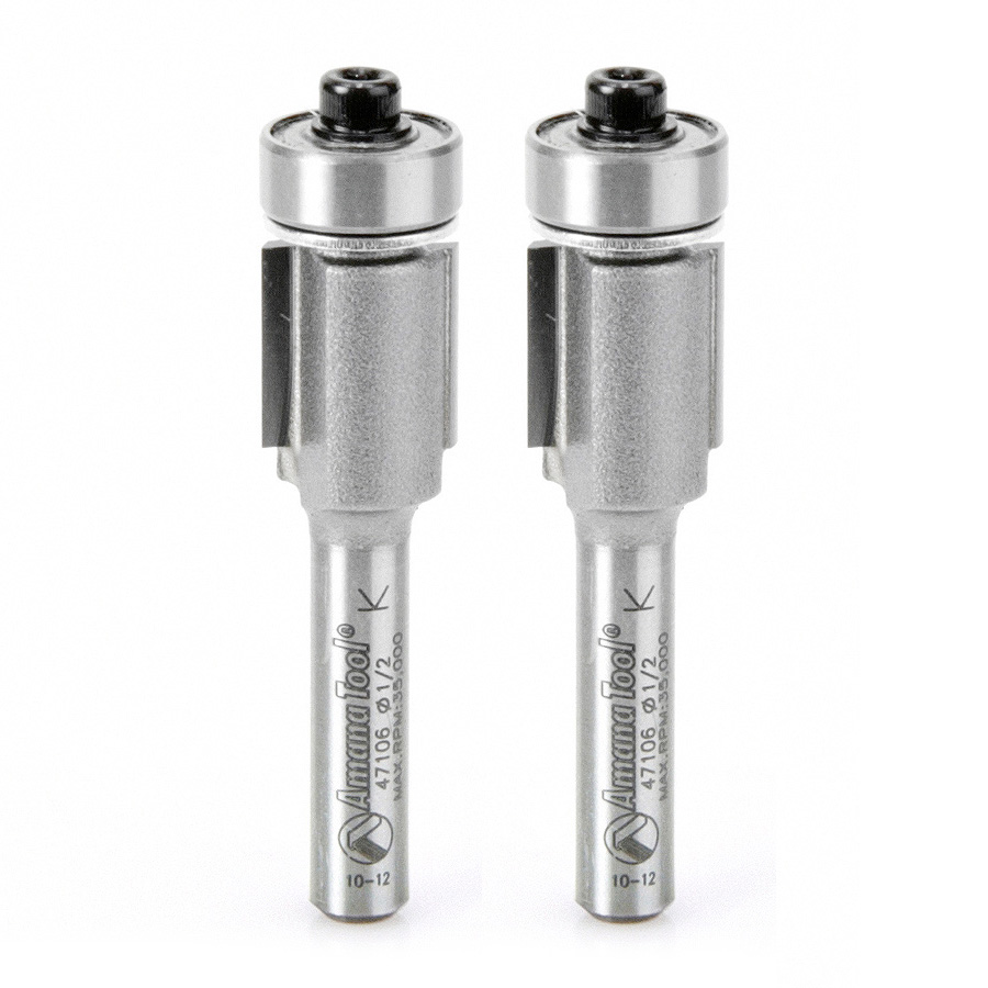 Amana 47106-2 2-Pack Carbide Tipped Flush Trim 1/2 Dia x 1/2 x 1/4 Inch Shank Router Bits