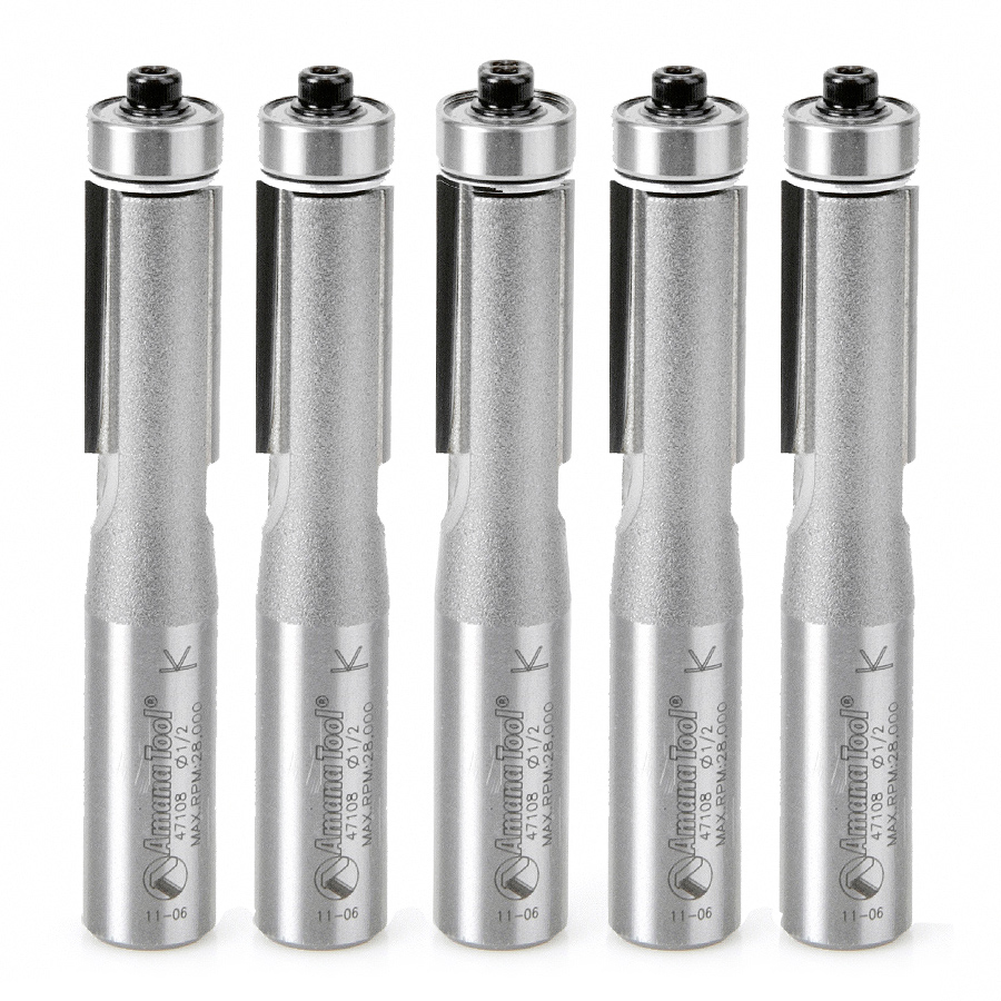 Amana 47108-5 5-Pack Carbide Tipped Flush Trim 1/2 Dia x 1 Inch x 1/2 Shank