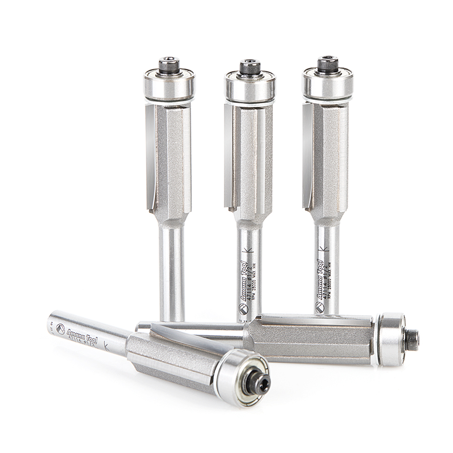 Amana 47114-5 5-Pack Carbide Tipped Flush Trim 1/2 Dia x 1 Inch x 1/4 Shank 3-Flute