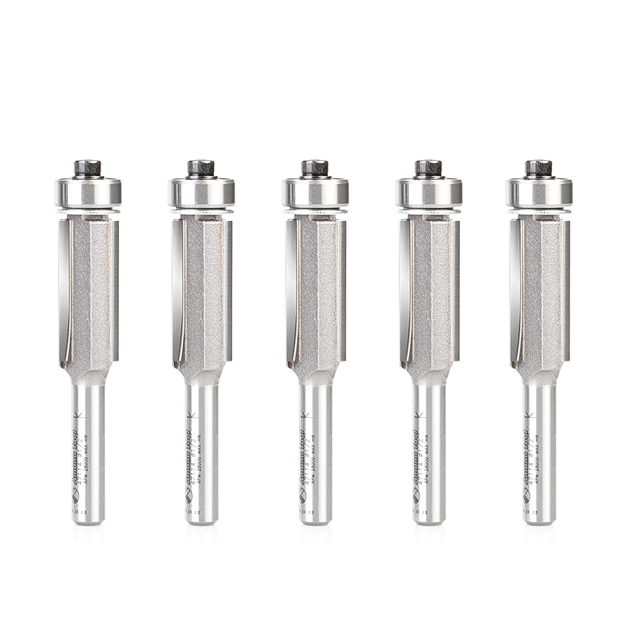 Amana 47114-5 5-Pack Carbide Tipped Flush Trim 1/2 Dia x 1 Inch x 1/4 Shank 3-Flute