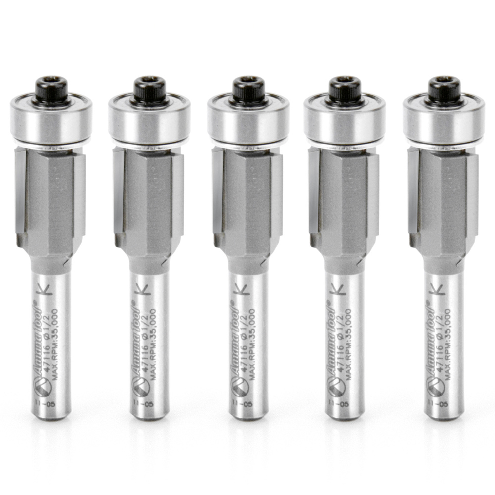 Amana 47116-5 5 Pack Carbide Tipped Flush Trim 1/2 Dia x 1/2 x 1/4 Inch Shank 3-Flute