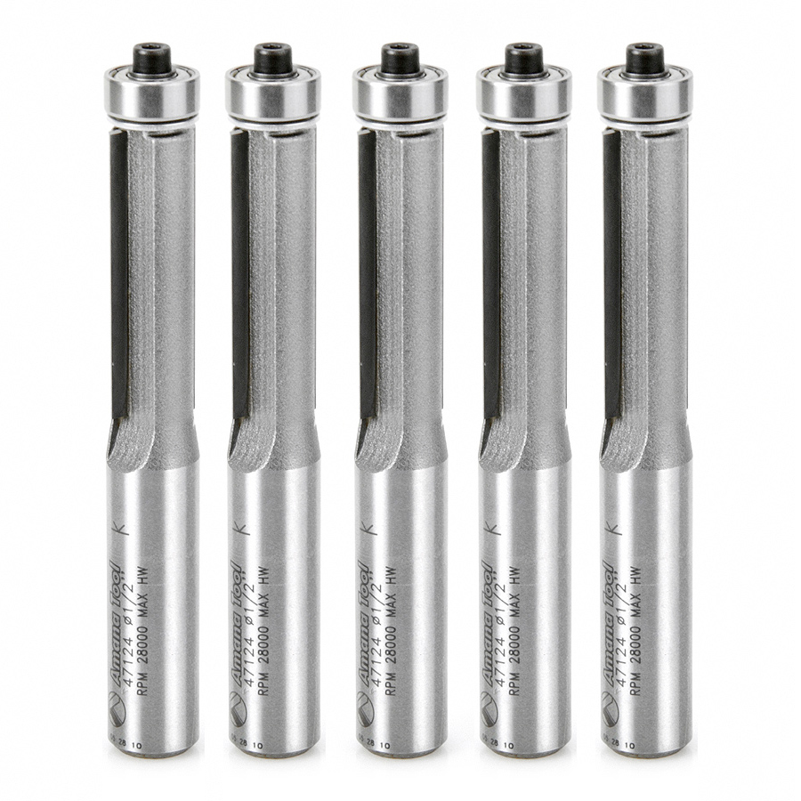 Amana 47124-5 5 Pack Carbide Tipped Flush Trim 1/2 Dia x 1-1/2 x 1/2 Inch Shank Router Bits