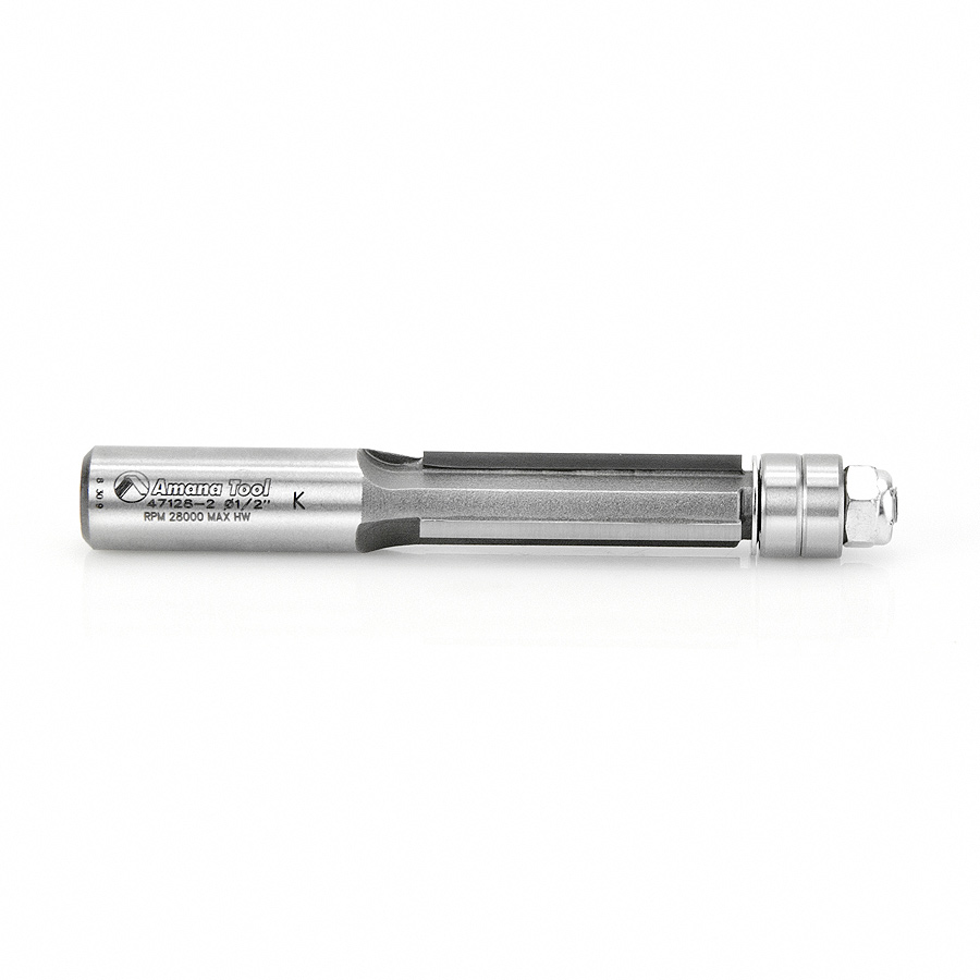 Amana 47128-2 Carbide Tipped Flush Trim 1/2 Dia x 1-1/2 x 1/2 Inch Shank with Double Ball Bearing 3-Flute Extra-Long