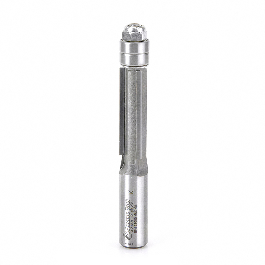 Amana 47128-2 Carbide Tipped Flush Trim 1/2 Dia x 1-1/2 x 1/2 Inch Shank with Double Ball Bearing 3-Flute Extra-Long