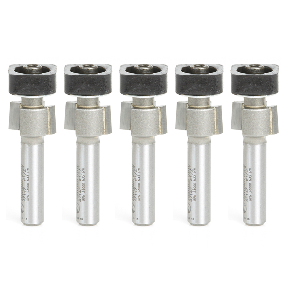 Amana 47147-5 5 Pack Carbide Tipped Laminate Trimmer with Euro, Square Bearing 1/2 Dia x 19/64 x 1/4 Inch Shank Router Bits