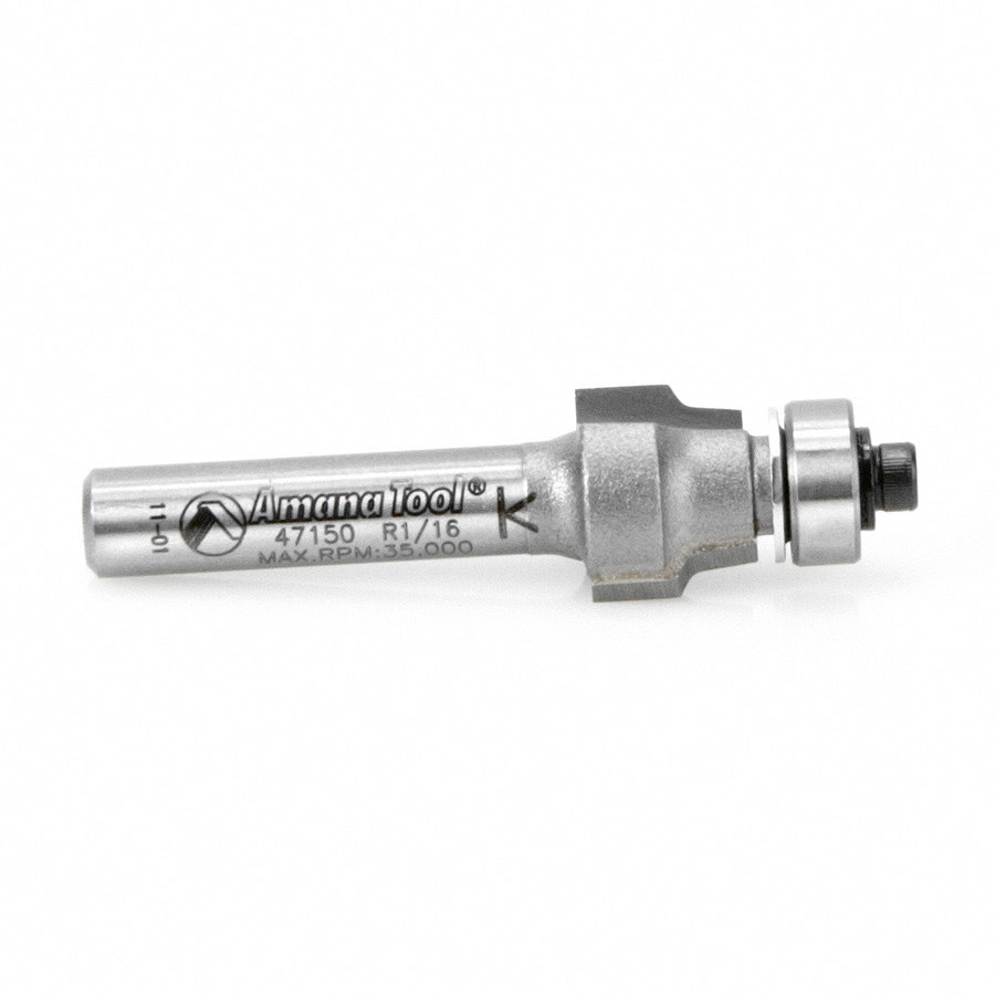 Amana 47150 Carbide Tipped No-File Trim .059 Radius x 1/2 Dia x 3/8 x 1/4 Inch Shank