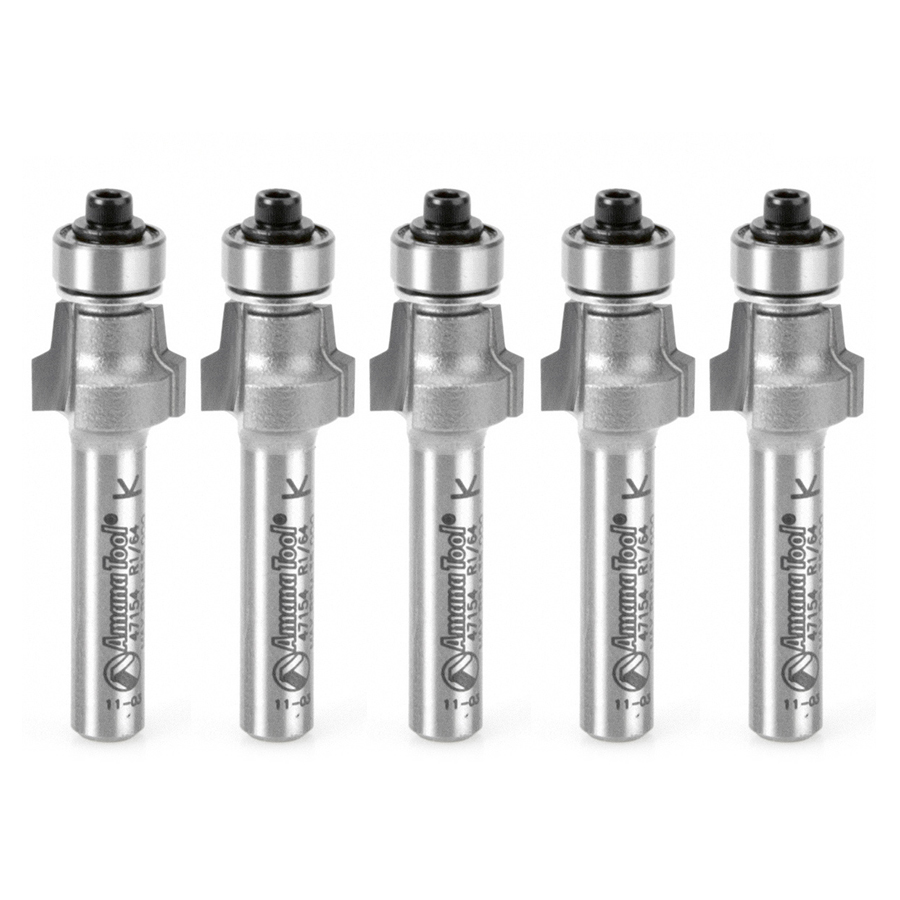 Amana 47154-5 5 Pack Carbide Tipped No-File Trim .015 Radius x 1/2 Dia x 3/8 x 1/4 Inch Shank