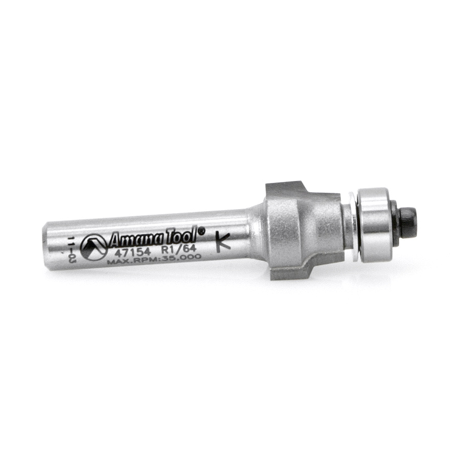 Amana 47154 Carbide Tipped No-File Trim .015 Radius x 1/2 Dia x 3/8 x 1/4 Inch Shank