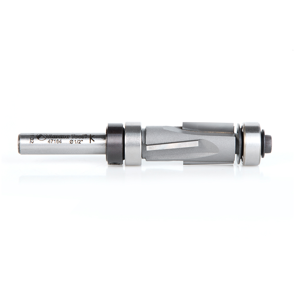 Amana 47164 Carbide Tipped Flush Trim Compression 1/2 Dia x 1 Inch x 1/4 Shank With Upper And Lower Ball Bearings
