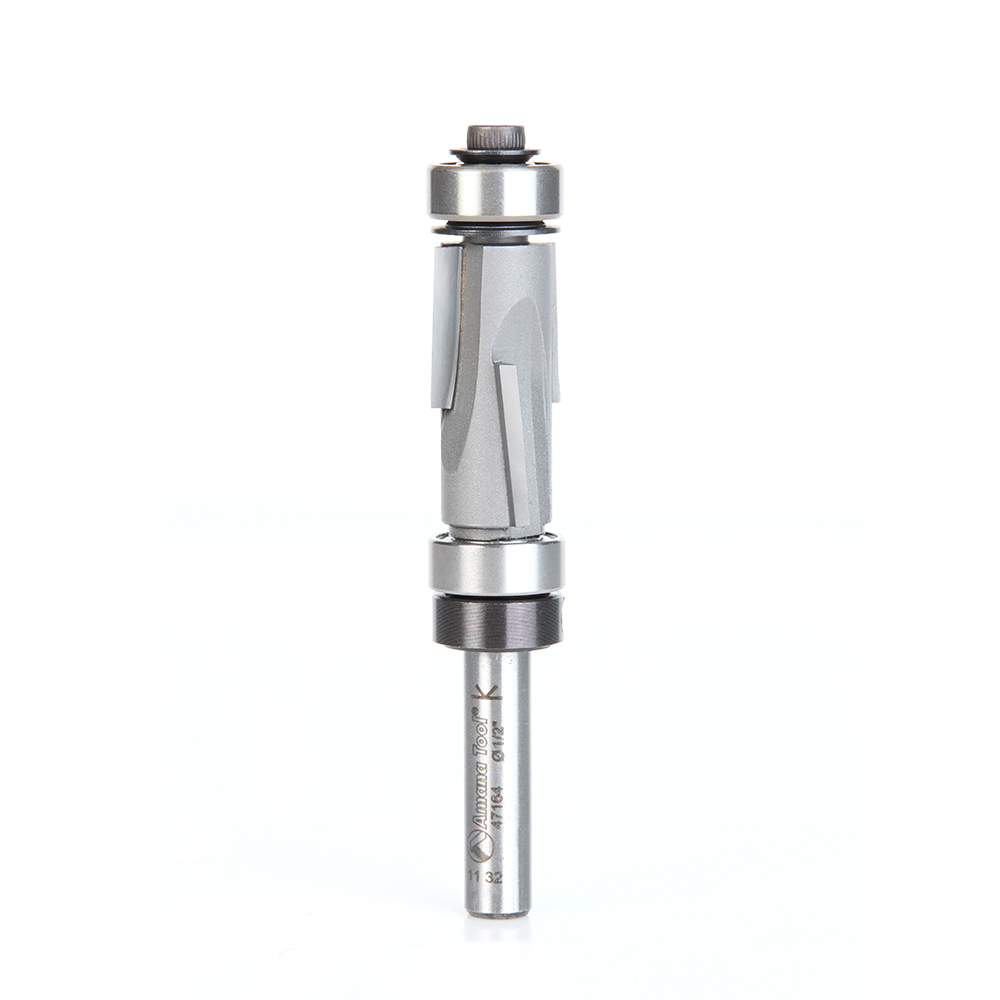 Amana 47164 Carbide Tipped Flush Trim Compression 1/2 Dia x 1 Inch x 1/4 Shank With Upper And Lower Ball Bearings