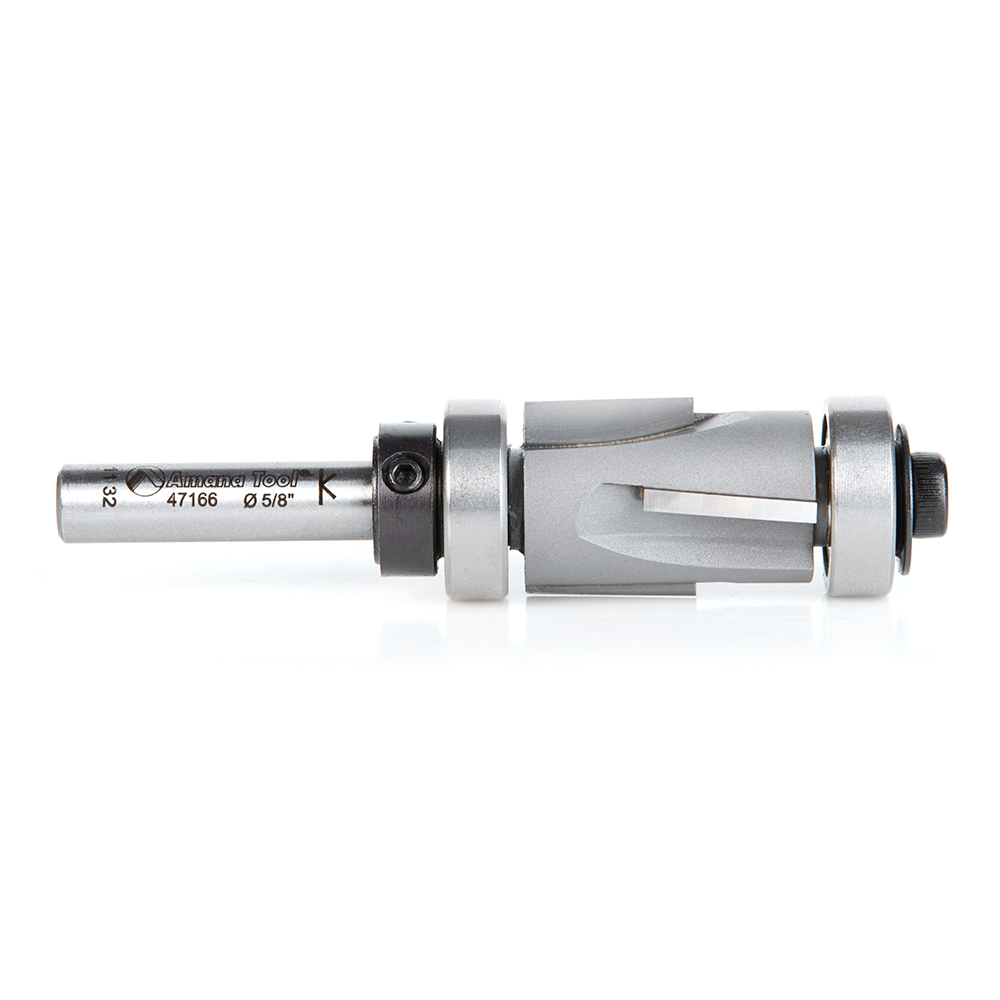 Amana 47166 Carbide Tipped Flush Trim Compression 5/8 Dia x 7/8 Inch x 1/4 Shank With Upper And Lower Ball Bearings