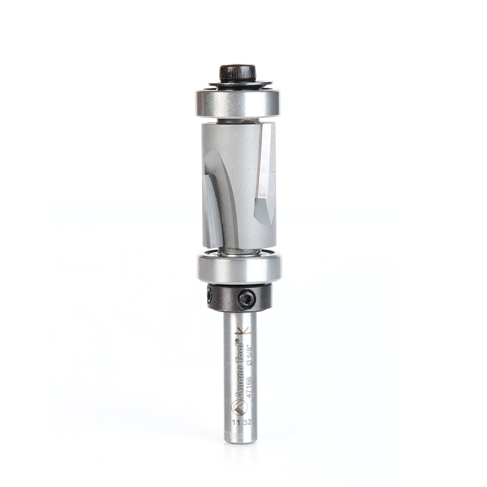 Amana 47166 Carbide Tipped Flush Trim Compression 5/8 Dia x 7/8 Inch x 1/4 Shank With Upper And Lower Ball Bearings