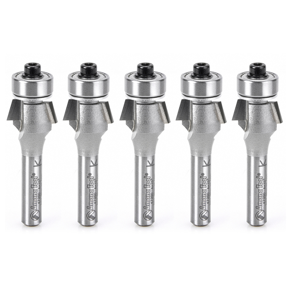 Amana 47200-5 5 Pack Carbide Tipped Bevel Laminate Trim 15 Deg x 5/8 Dia x 1/4 x 1/4 Inch Shank with Ball Bearing