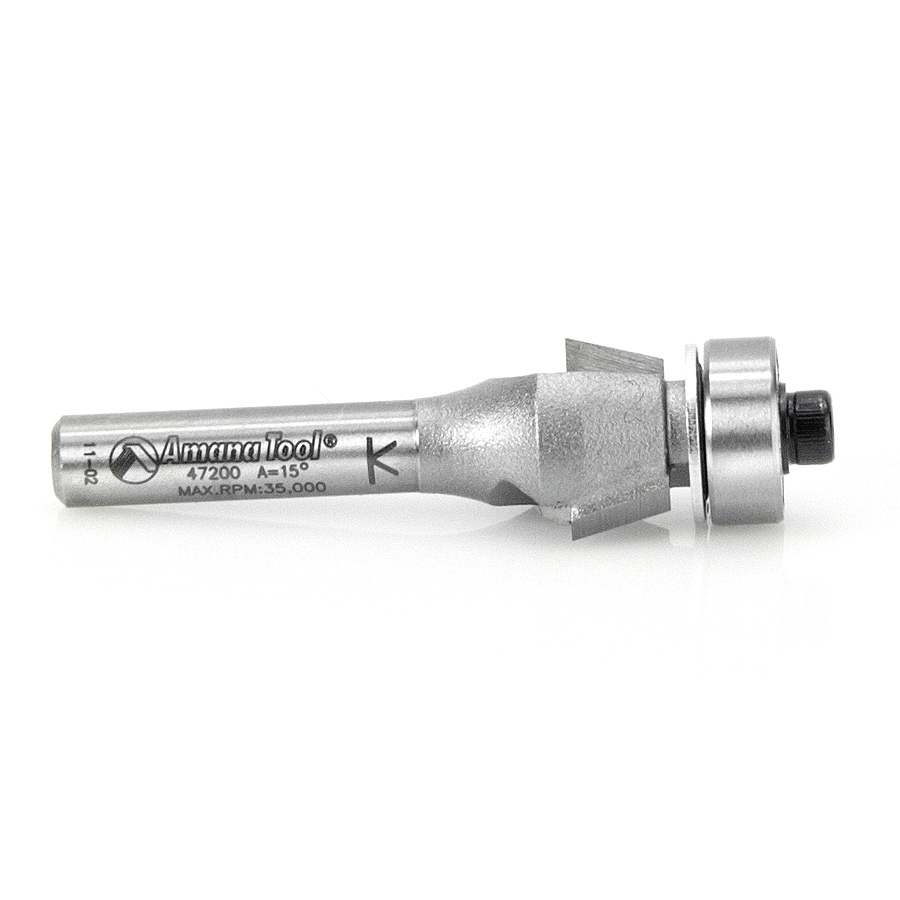 Amana 47200 Carbide Tipped Bevel Laminate Trim 15 Deg x 5/8 Dia x 1/4 x 1/4 Inch Shank with Ball Bearing