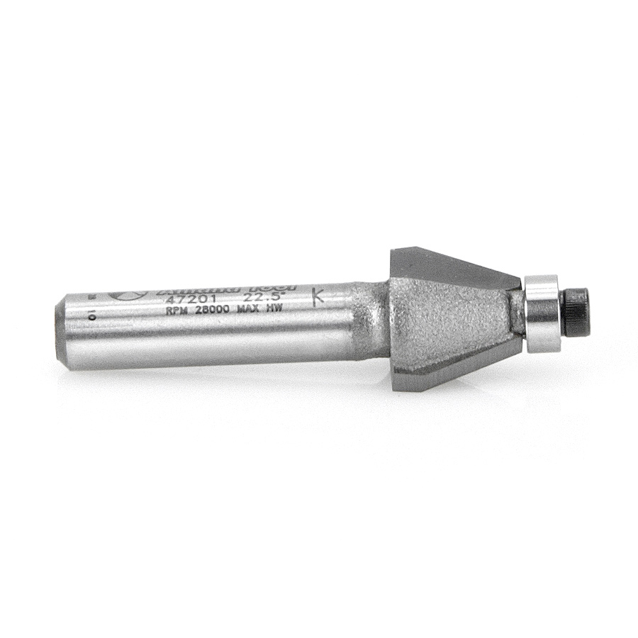 Amana 47201 Carbide Tipped Bevel Laminate Trim 22 Deg x 1/2 Dia x 5/16 x 1/4 Inch Shank with Ball Bearing