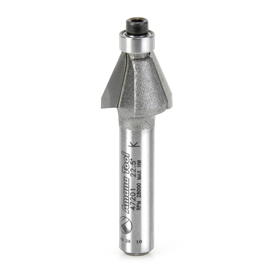 Amana 47201 Carbide Tipped Bevel Laminate Trim 22 Deg x 1/2 Dia x 5/16 x 1/4 Inch Shank with Ball Bearing