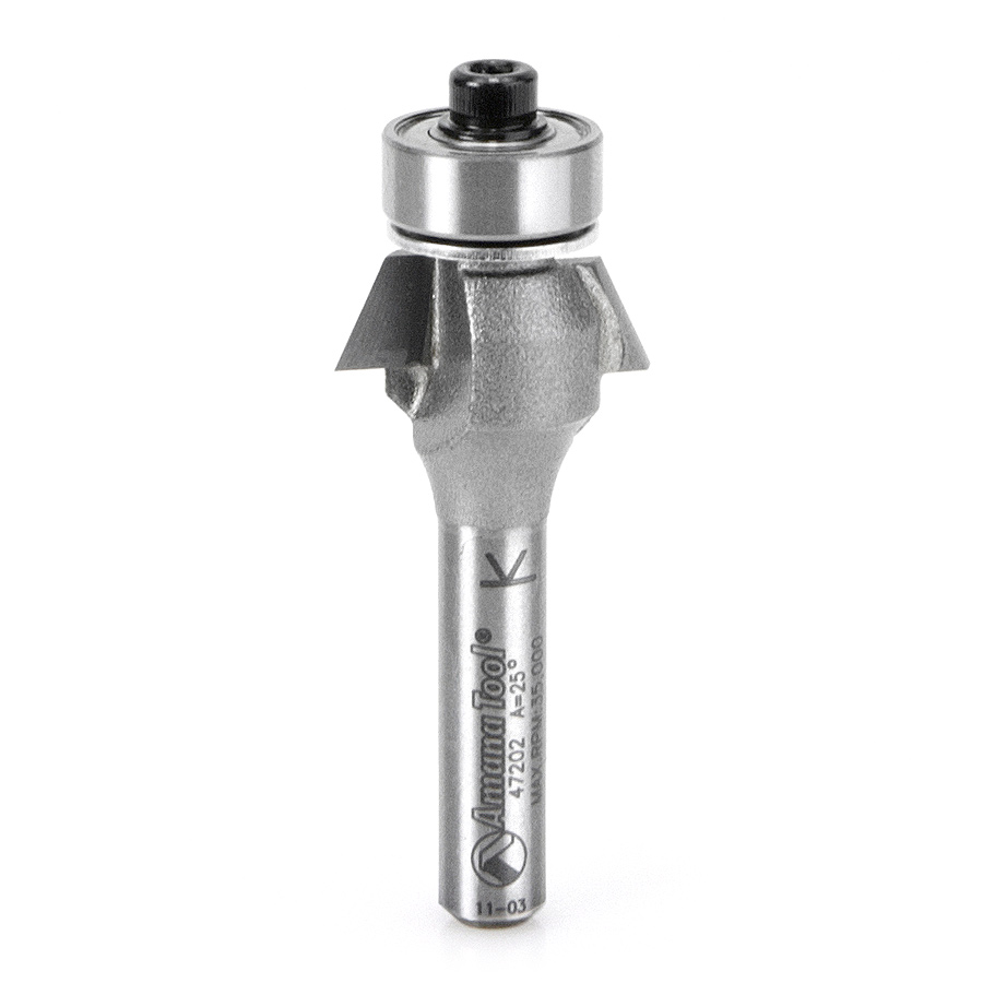 Amana 47202 Carbide Tipped Bevel Laminate Trim 25 Deg x 3/4 Dia x 1/4 x 1/4 Inch Shank with Ball Bearing
