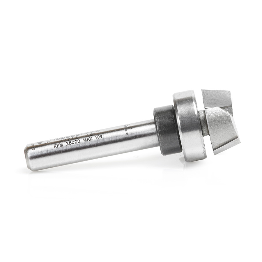 Amana 47212 Carbide Tipped Bevel Trim 15 Deg x 5/8 Dia x 1/4 x 1/4 Inch Shank with Upper Ball Bearing
