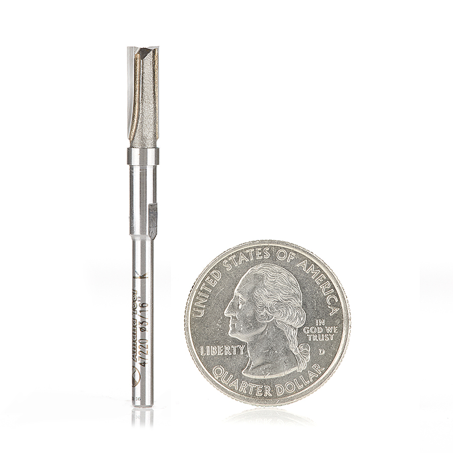 Amana 47220 Miniature Flush Trim Plunge Template 3/16 Dia x 1/2 x 1/8 Inch Shank Carbide Tipped Router Bit with Mini 3/16 Dia Upper Ball Bearing