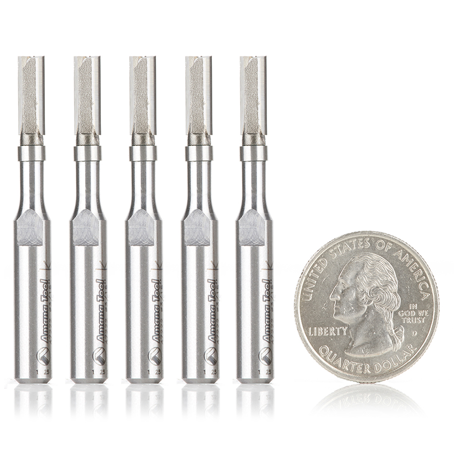 Amana 47222-5 5 Pack Miniature Flush Trim Plunge Template 3/16 Dia x 1/2 x 1/4 Inch Shank Carbide Tipped Router Bits with Mini 3/16 Dia Upper Ball Bearing