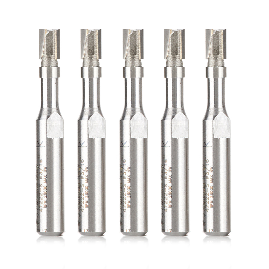 Amana 47222-S-5 5-Pack Miniature Flush Trim Plunge Template 3/16 Dia x 1/4 x 1/4 Inch Shank Carbide Tipped Router Bit with Mini 3/16 Dia Upper Ball Bearing