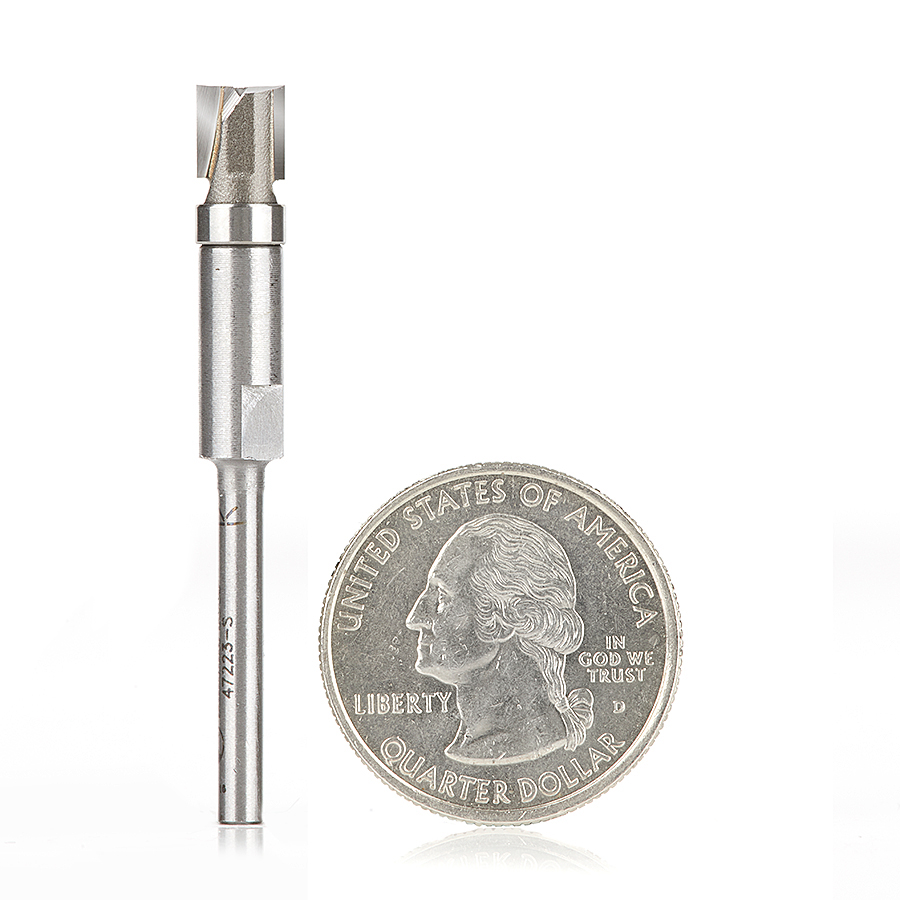 Amana 47223-S Miniature Flush Trim Plunge Template 1/4 Dia x 1/4 x 1/8 Inch Shank Carbide Tipped Router Bit with Mini 1/4 Dia Upper Ball Bearing